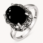 Floraler Onyx Ring aus 925er Silber mit Blütenrahmen