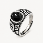 Onyx Ring aus 925er Silber mit Mäandermuster