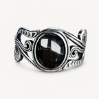 Offener Onyx Ring aus 925er Silber mit Spiralornamenten