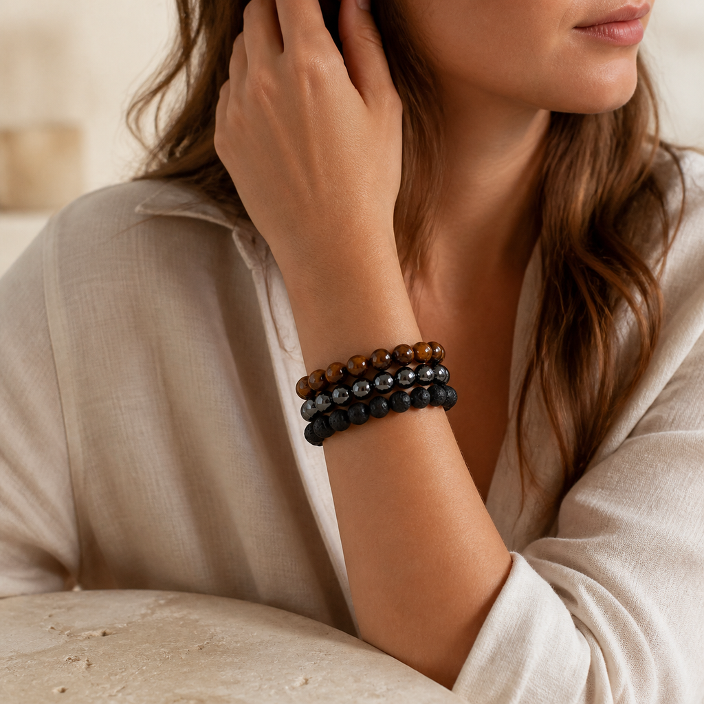 Tigerauge Hämatit Lavastein Armband Set