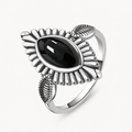 Floraler Onyx Ring aus 925er Silber mit Blütenblättern