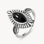 Floraler Onyx Ring aus 925er Silber mit Blütenblättern