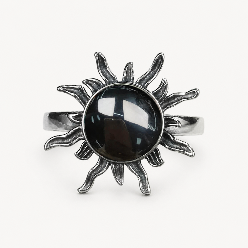 Onyx Ring aus 925er Silber im Sonnen-Design
