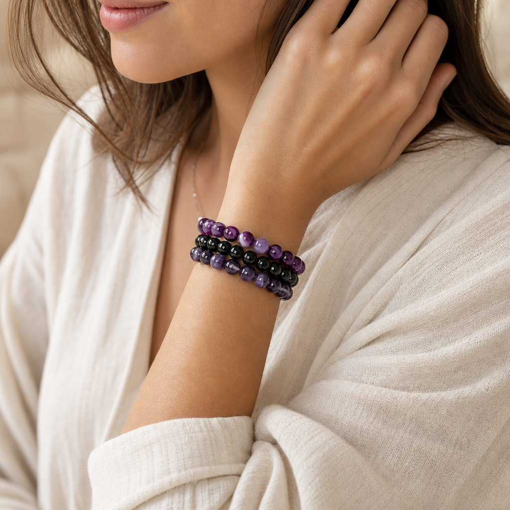 Amethyst Achat Onyx Armband Set