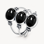 Dreifacher Onyx Ring aus 925er Silber mit drei ovalen Cabochons