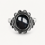 Floraler Onyx Ring aus 925er Silber im Blütenkranz-Design