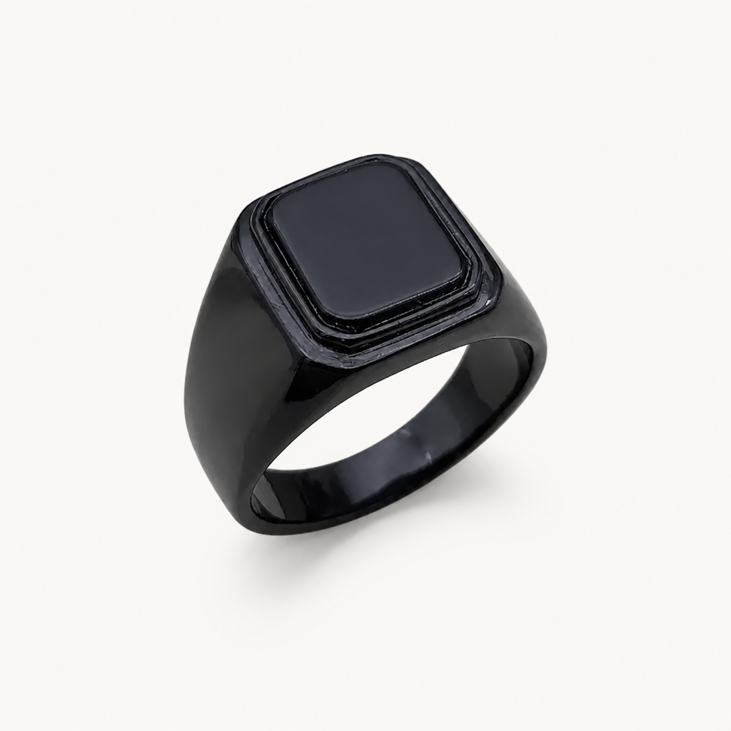 Schwarzer Onyx Siegelring mit eckiger Platte