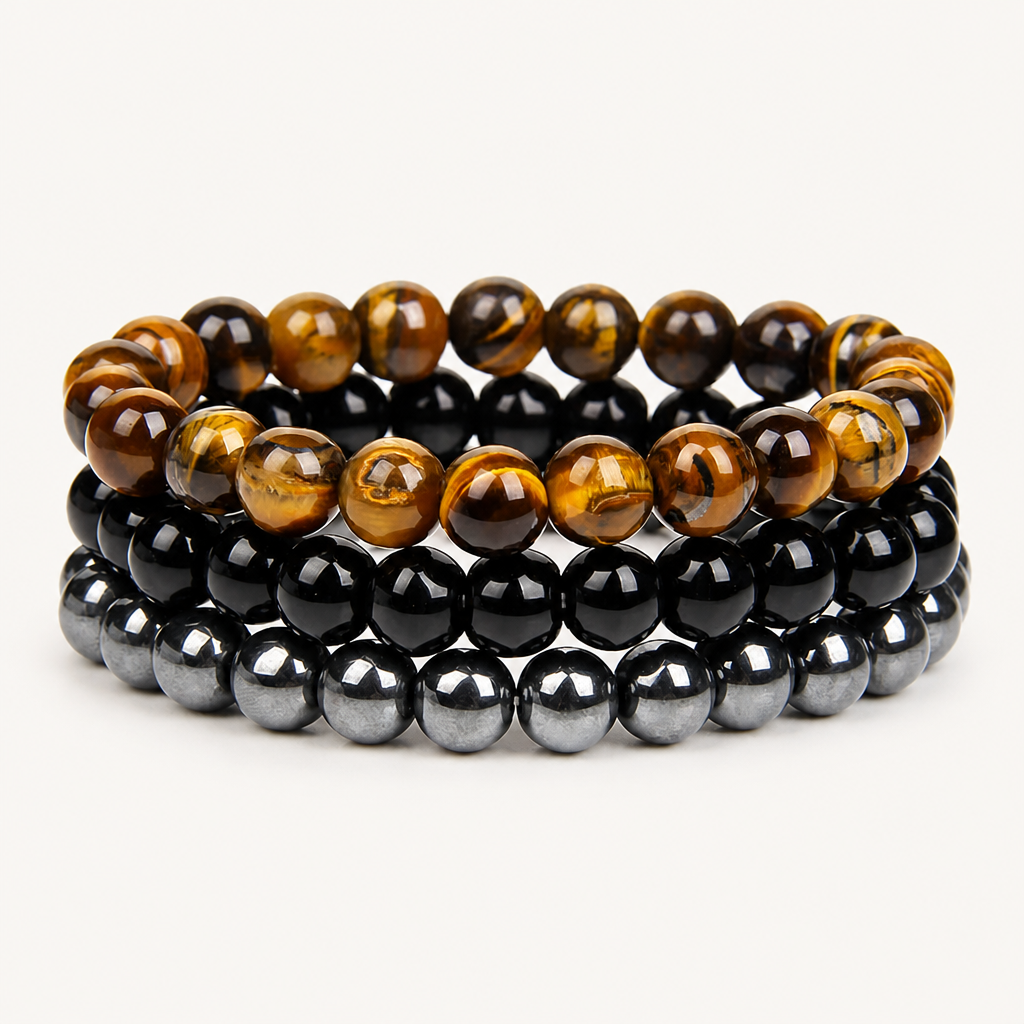 Tigerauge Onyx Hämatit Armband Set