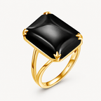 Goldfarbener Onyx Ring aus 925er Silber mit rautenförmigem Cabochon