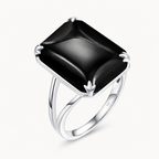 Onyx Ring aus 925er Silber mit rautenförmigem Cabochon