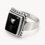 Onyx Siegelring aus massivem 925er Silber mit rechteckigem Cabochon