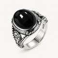 Vintage Onyx Ring aus 925er Silber mit Reliefornamenten