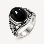 Vintage Onyx Ring aus 925er Silber mit Reliefornamenten