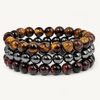 Tigerauge Hämatit Armband Set mit rotem Tigerauge