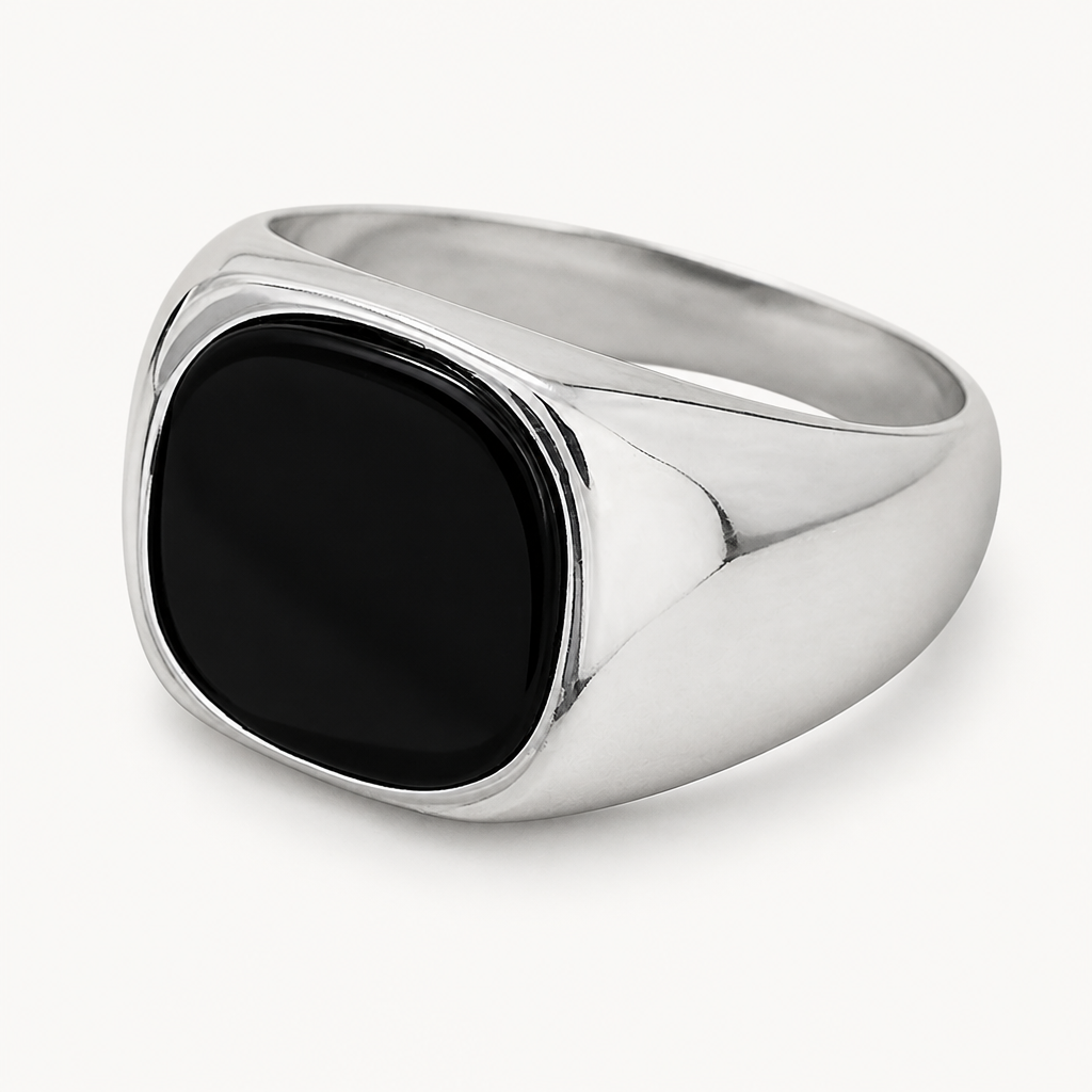 Onyx Siegelring aus 925er Silber mit eckigem Cabochon