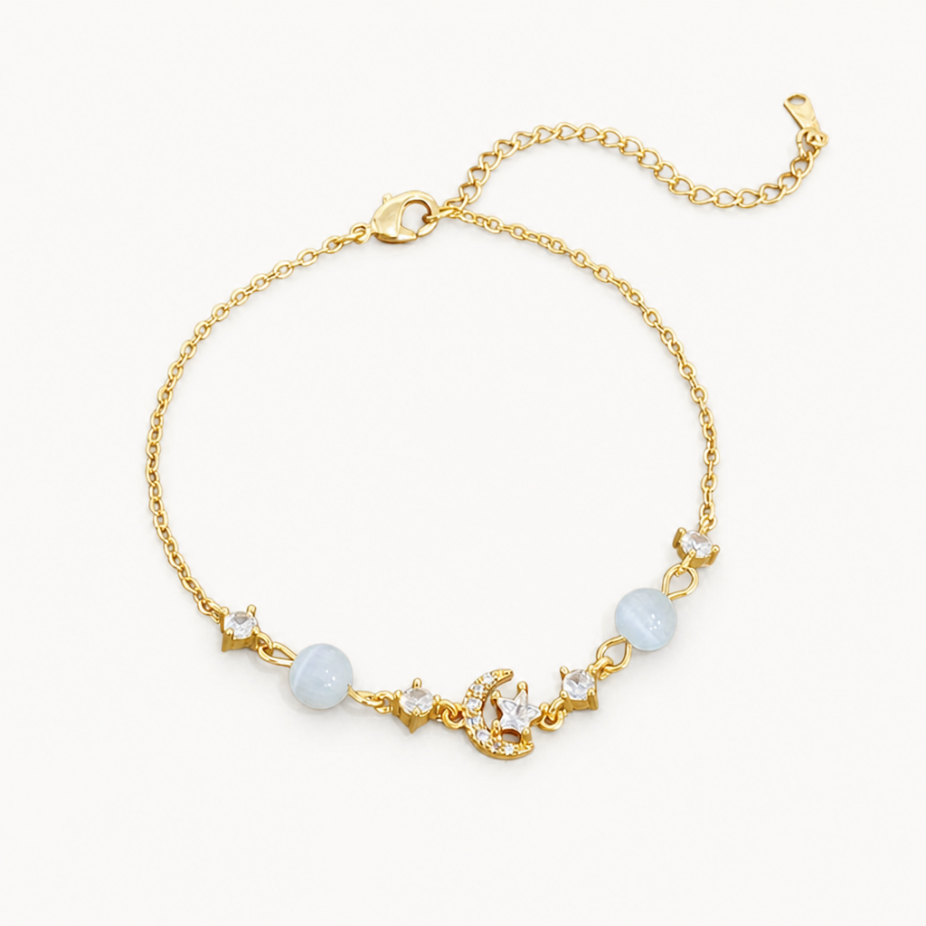 Feines Mondstein Armband mit Mondsichel-Anhänger
