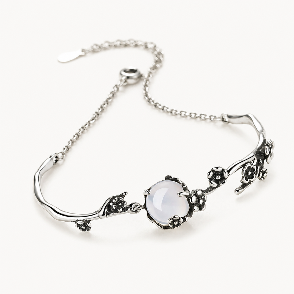 Florales Mondstein Armband mit Blattornamenten