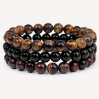Tigerauge Onyx Armband Set mit rotem Tigerauge
