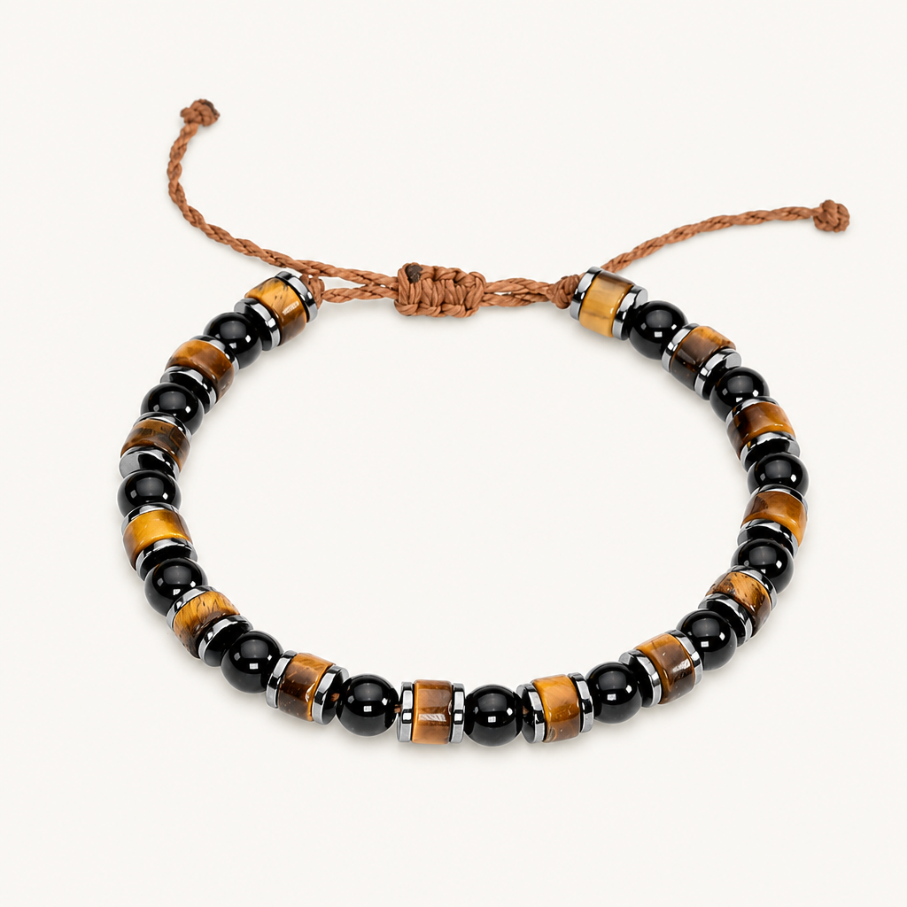 Tigerauge Obsidian Hämatit Armband mit Kordelverschluss