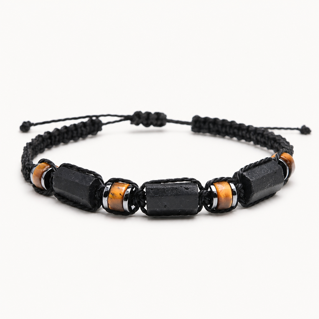 Tigerauge Turmalin Hämatit Armband mit Kordelverschluss