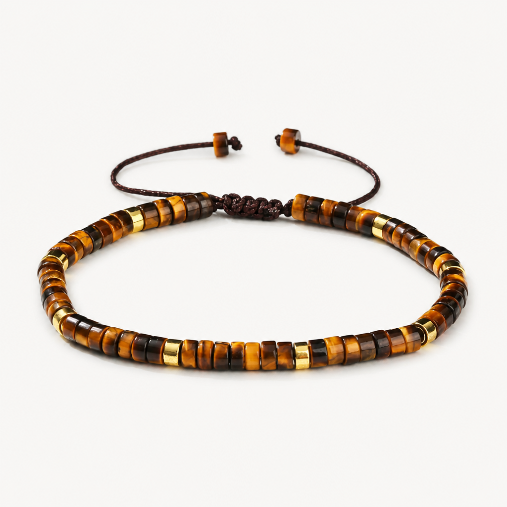 Verstellbares Tigerauge Armband mit Scheibenperlen
