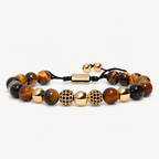 Tigerauge Armband mit goldfarbenen Zirkonia-Perlen