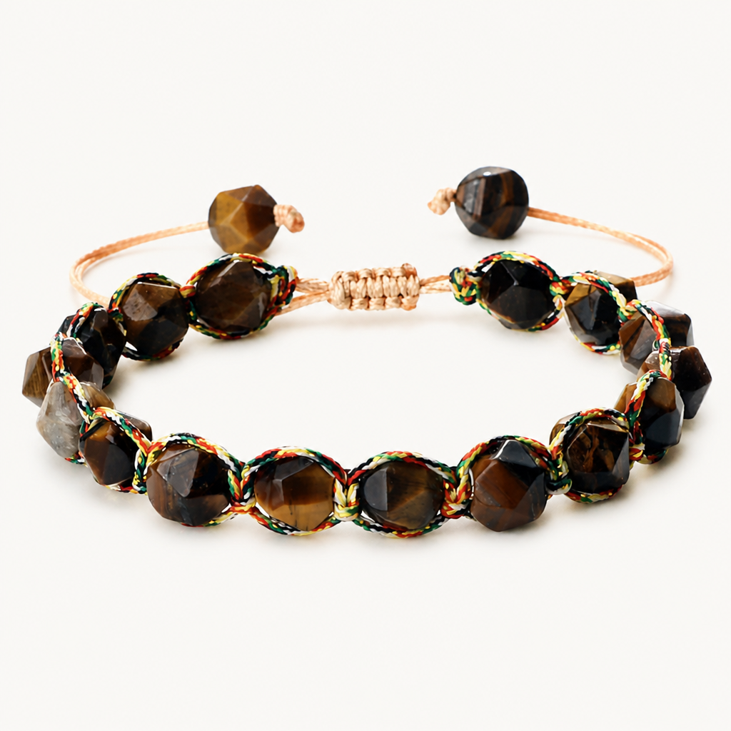 Geflochtenes Tigerauge Armband mit facettierten Steinen