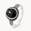 Onyx Ring aus 925er Silber mit Blattornamenten