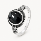 Onyx Ring aus 925er Silber mit Blattornamenten
